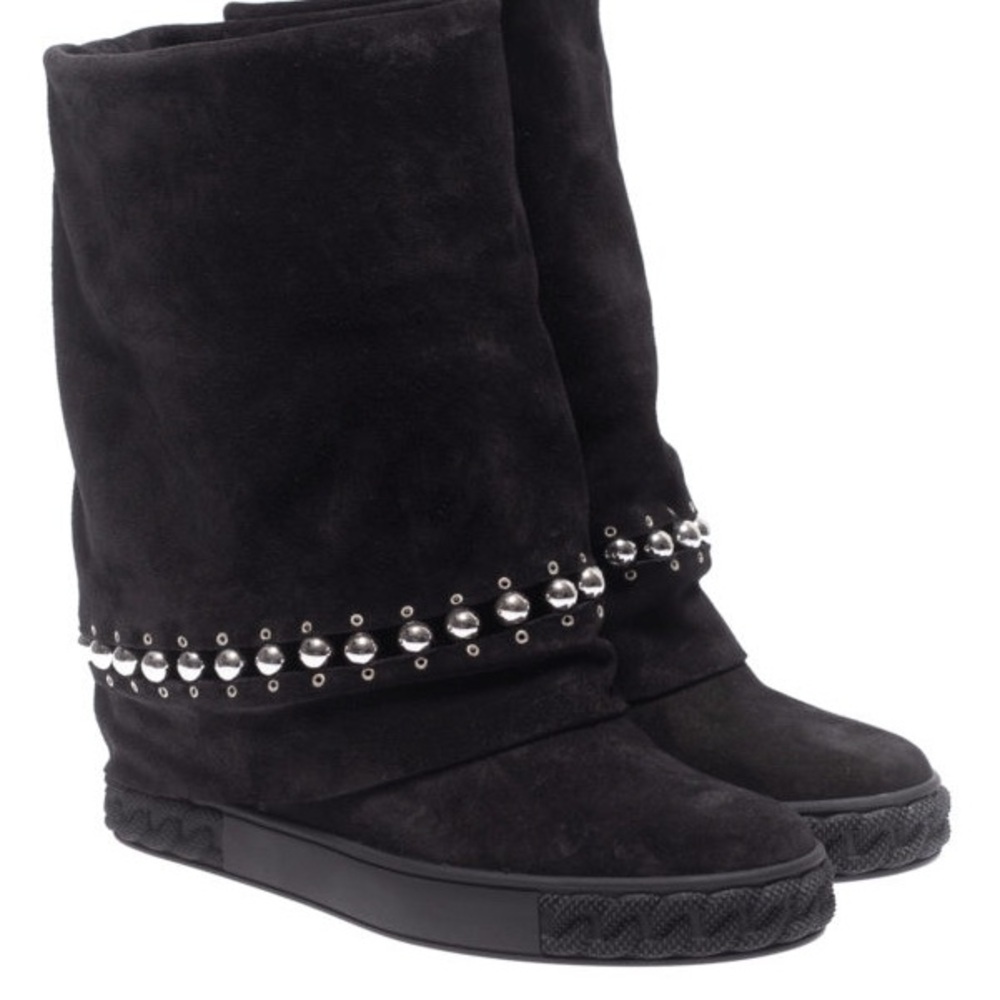 Black Suede Women's Boots with Silver Accents